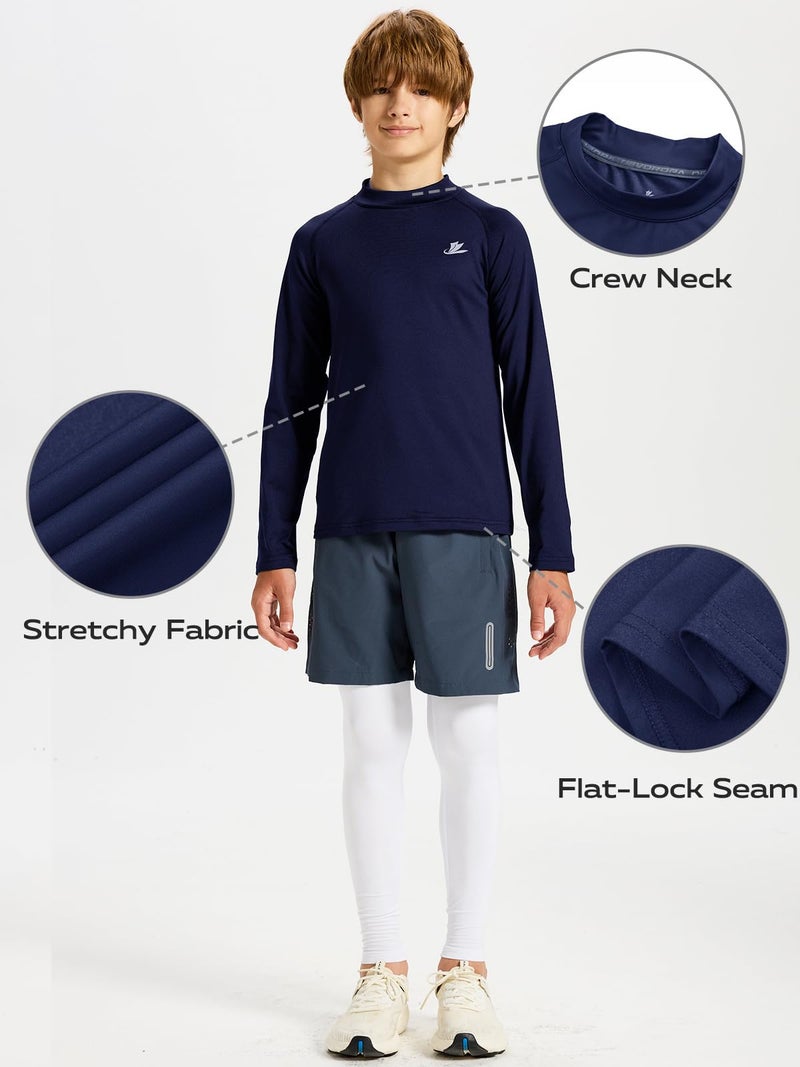DEVOROPA Youth Boys Compression Thermal Shirts Long Sleeve Undershirt Fleece Baselayer Mock Top Navy S - Image 5